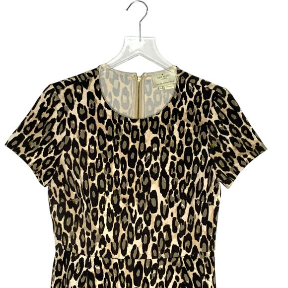 KATE SPADE 10 Autumn Leopard Dress Tan Brown Fit Flare Mini Ponte - Picture 5 of 10